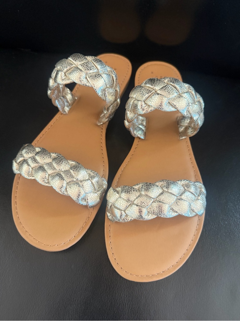 A New Day Lucy braided double strap slide sandal, woven metallic gold